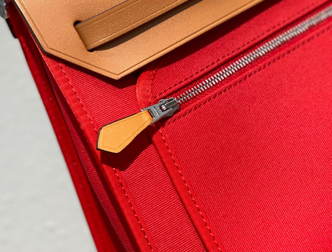 Herbag 31 Toile Red Canvas Gold Cowhide Leather