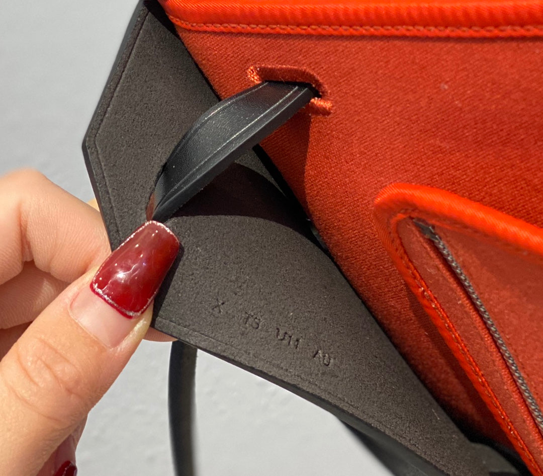 Herbag 31 Toile Red Orange Canvas Black Cowhide Leather