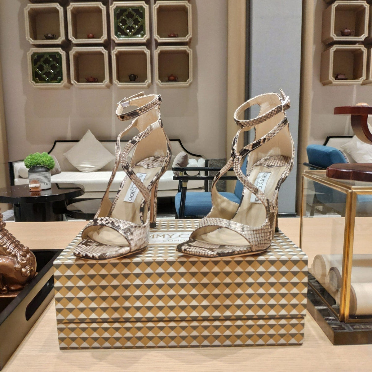 Jimmy 25 Azia 95 Beige Snakeskin Pattern Lambskin 240078