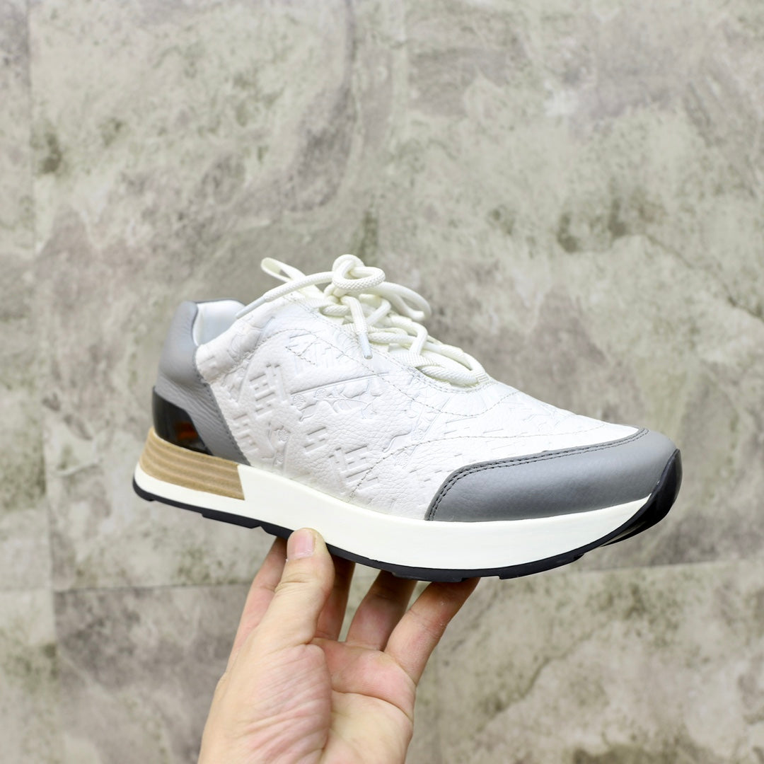 HM EMBOSSED ICON SNEAKER WHITE AND GRAY CALFSKIN