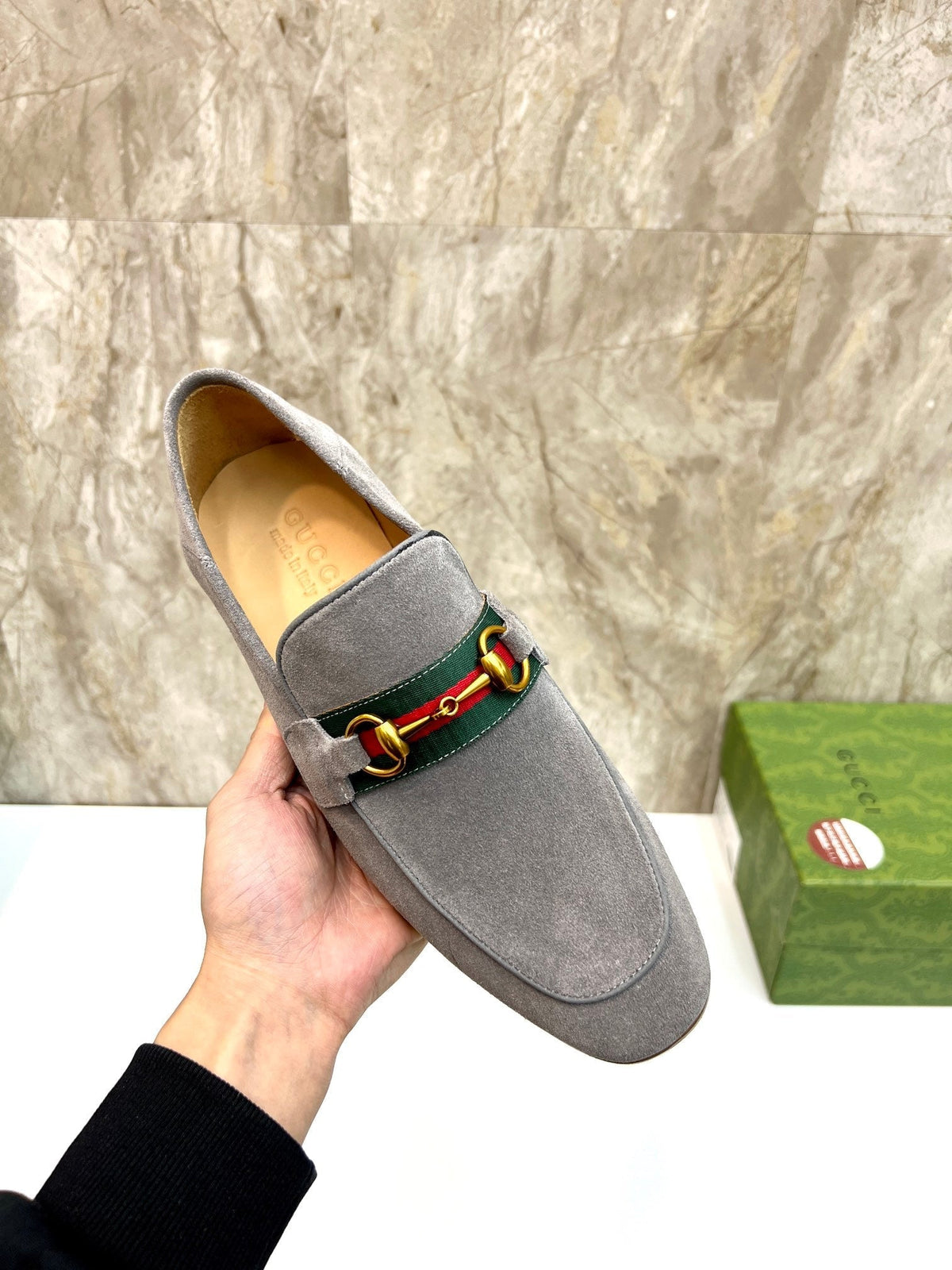 GG Men's Horsebit Loafer Grey Suede 550326