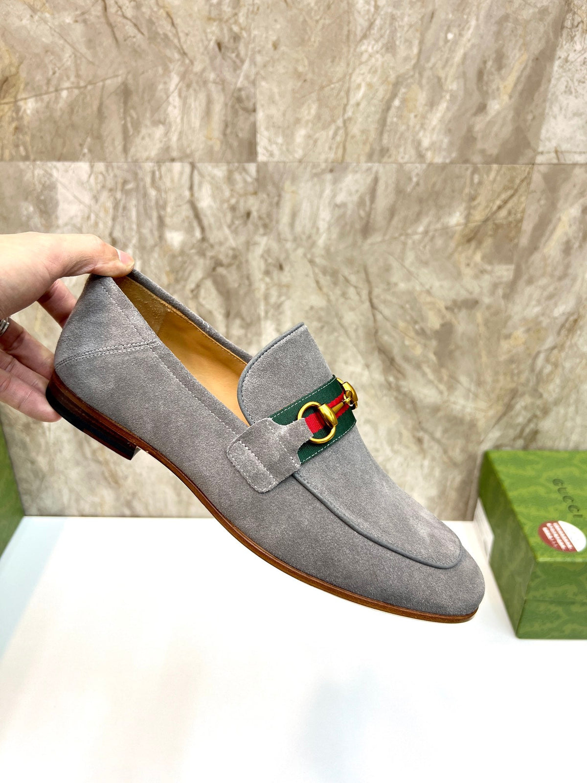 GG Men's Horsebit Loafer Grey Suede 550326