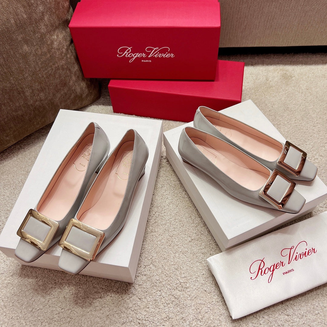 Belle Viv Buckle Square Pumps Grey Italian Imported Leather