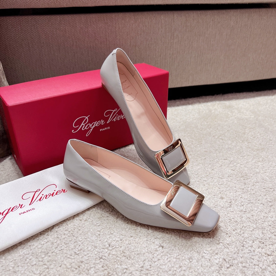 Belle Viv Buckle Square Pumps Grey Italian Imported Leather