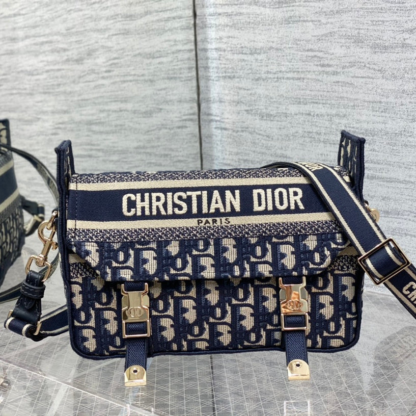 CD Small Diorcamp Bag 23 Blue Oblique Embroidery Denim