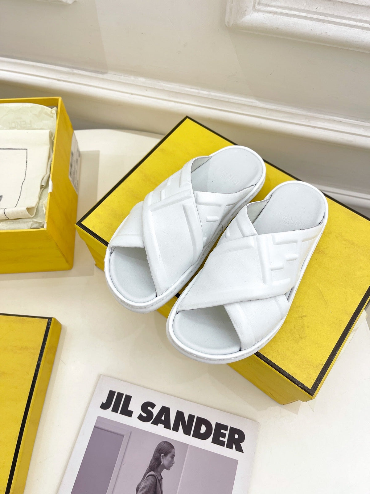 FENDI CROSSOVER SLIPPER IN WHITE CALFSKIN