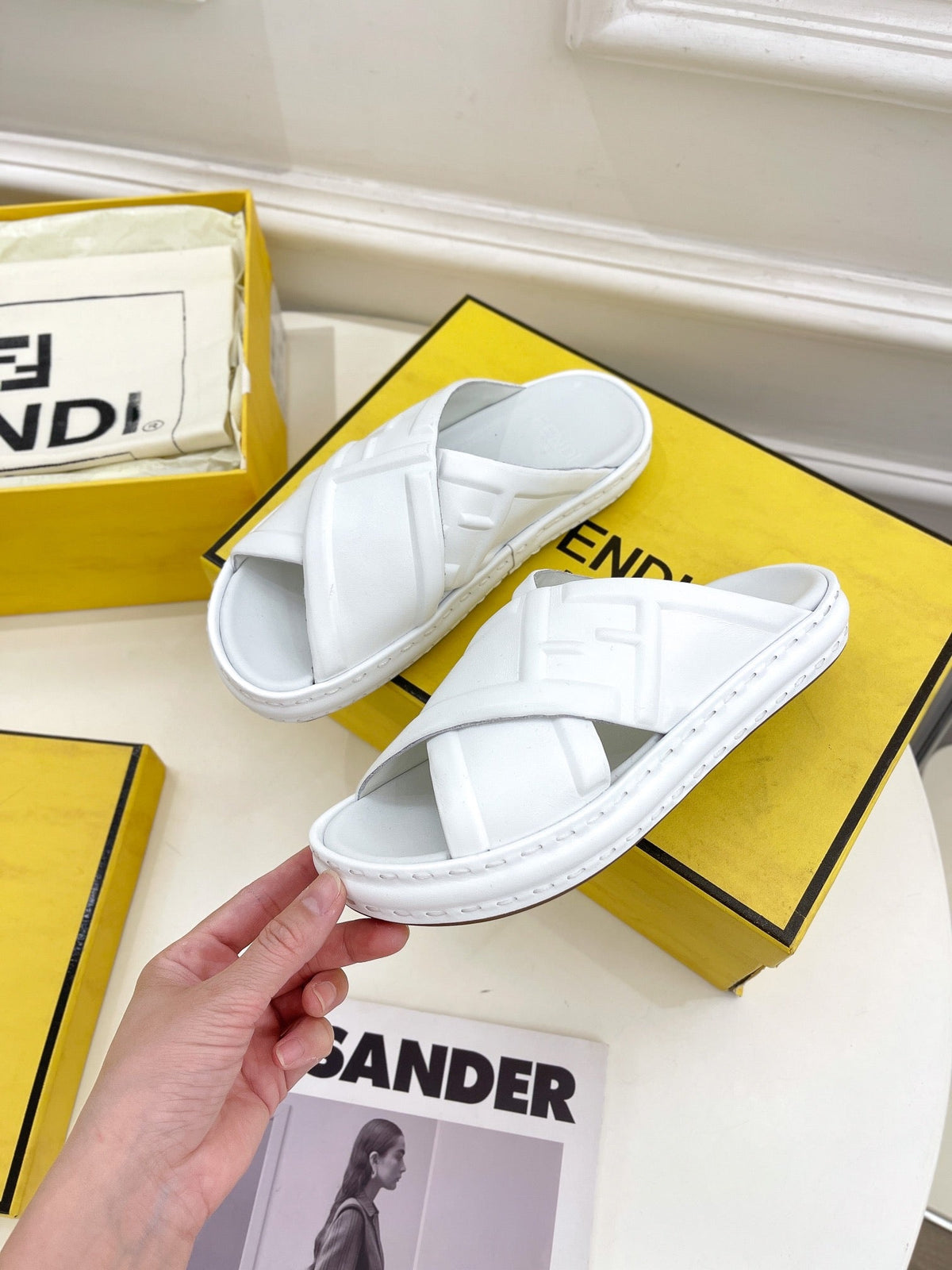 FENDI CROSSOVER SLIPPER IN WHITE CALFSKIN