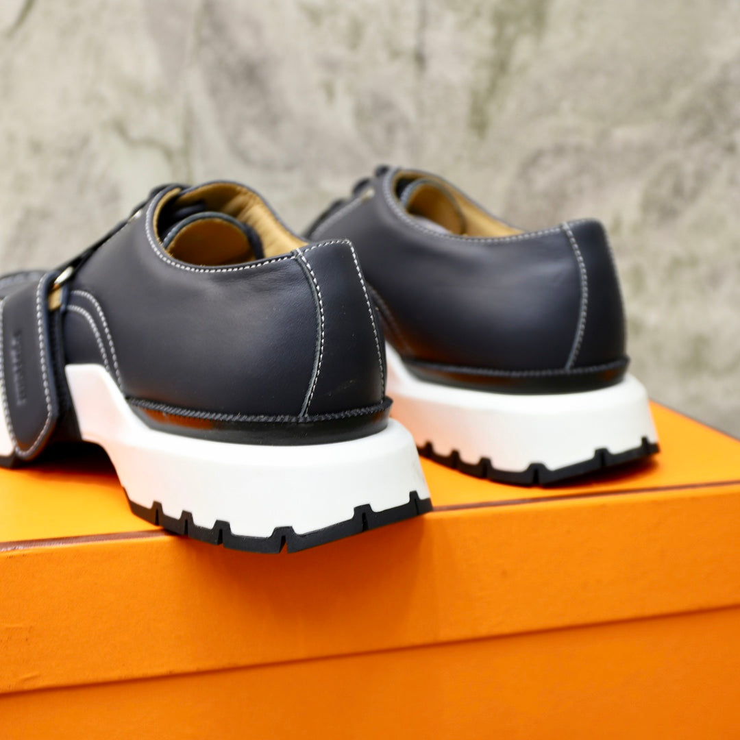 HM DERBY LACE-UP SHOES INDIGO CALFSKIN