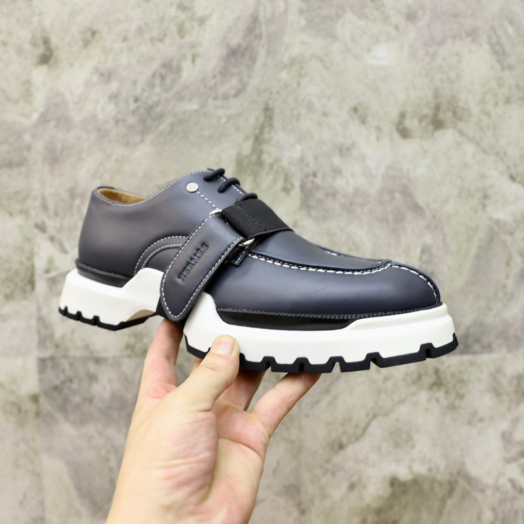 HM DERBY LACE-UP SHOES INDIGO CALFSKIN
