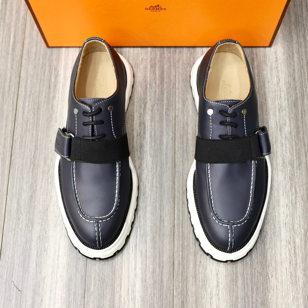 HM DERBY LACE-UP SHOES INDIGO CALFSKIN