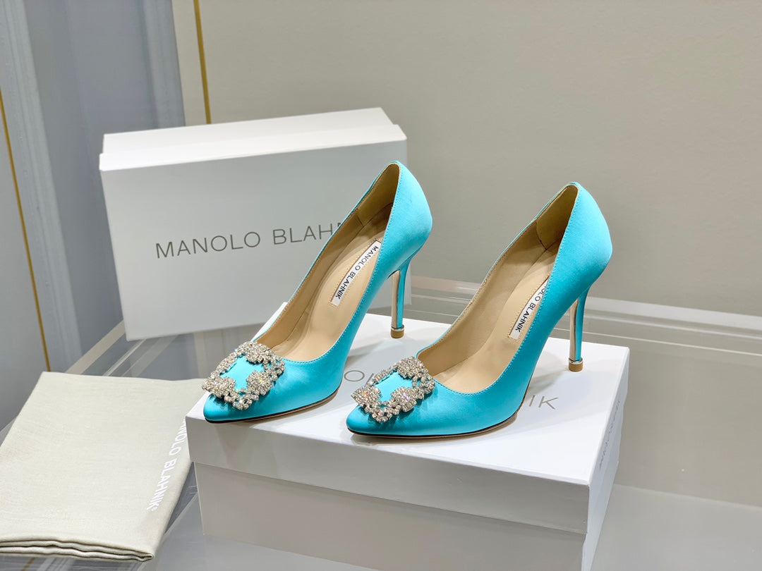 Manolo Diamond Buckle Pumps Electric Silk 327503