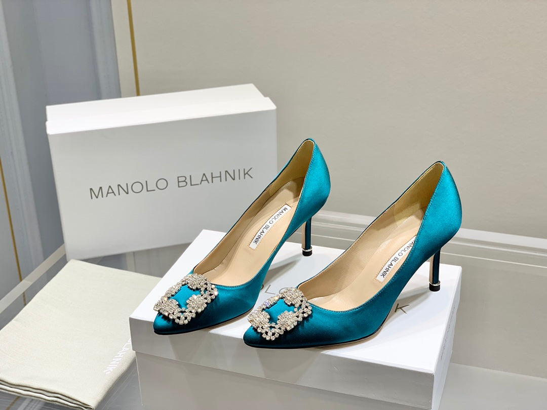 Manolo Diamond Buckle Pumps Olympic Silk 327506