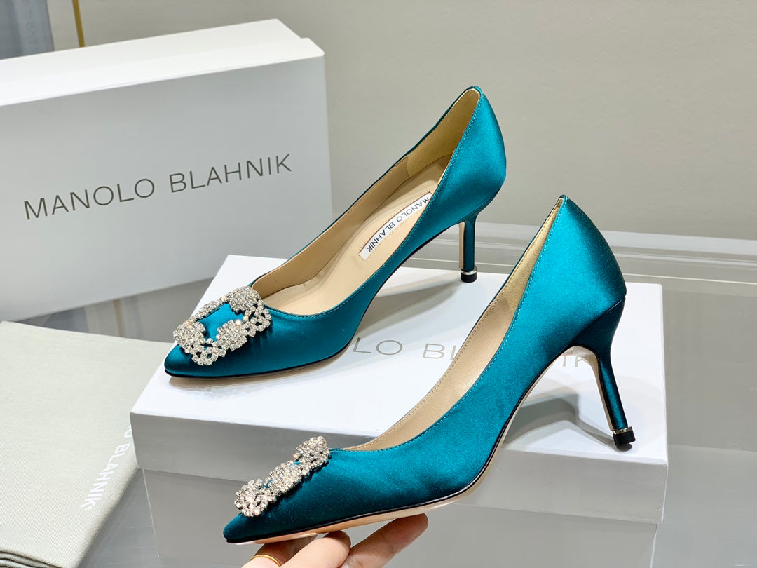 Manolo Diamond Buckle Pumps Olympic Silk 327506