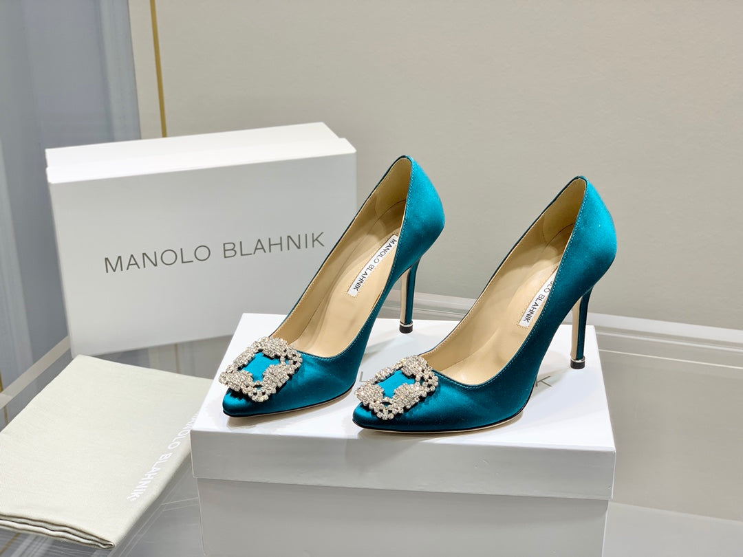 Manolo Diamond Buckle Pumps Olympic Silk 327506