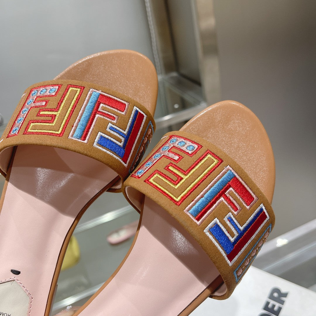 FF Multicolor Logo Slide Pink Tan Leather