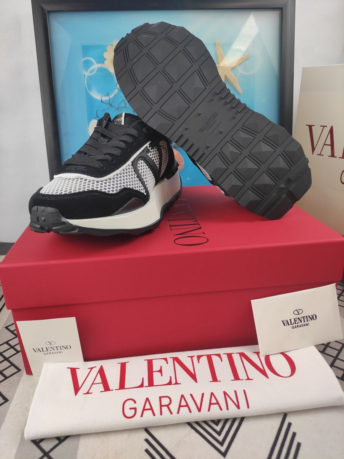Lace And Mesh Lacerunner Sneaker In Black Mix White 994621