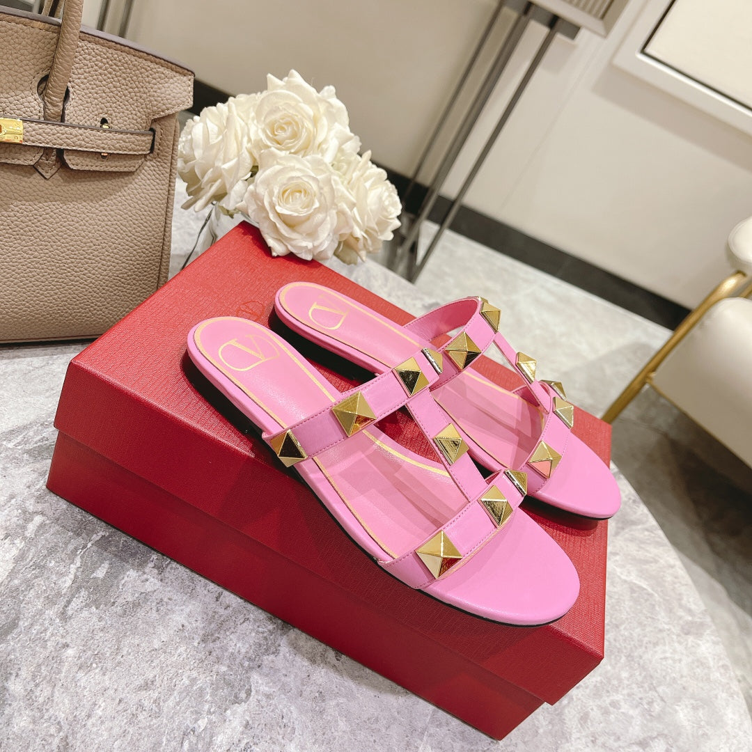 Valentino Roman Stud Sandals Flat Sheepskin