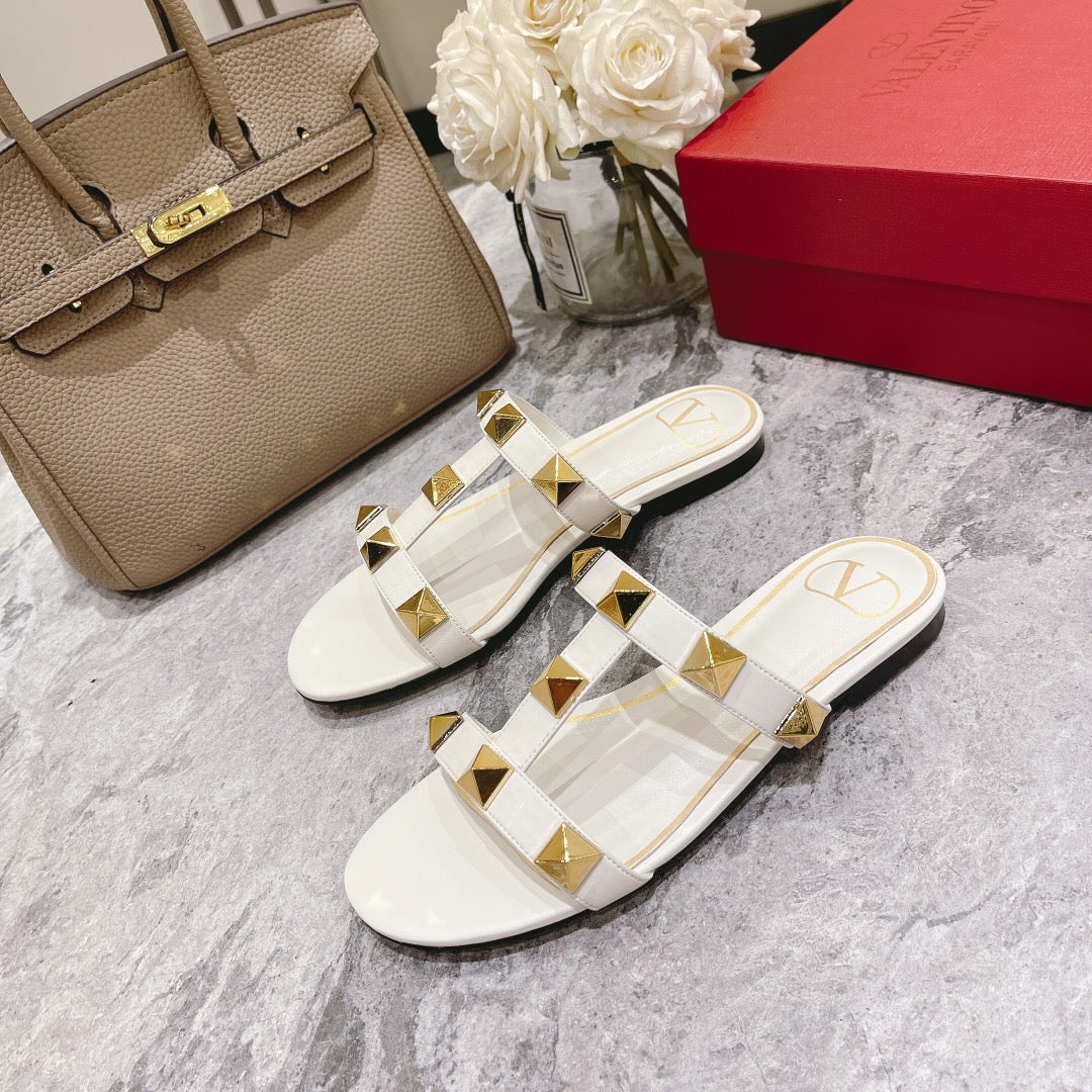 Valentino Roman Stud Sandals Flat Sheepskin