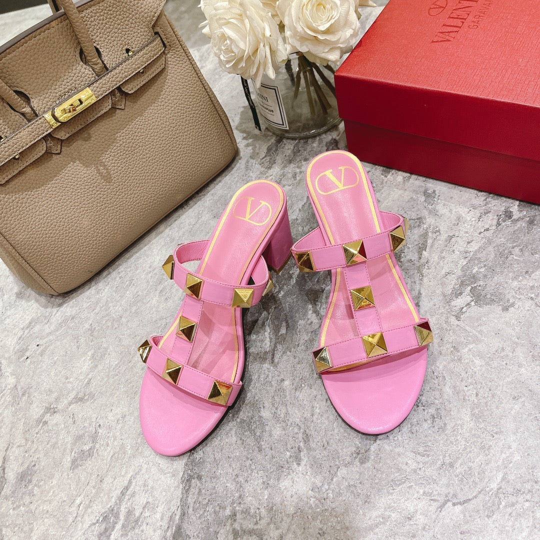 Valentino Roman Stud Sandals Heel Height Sheepskin