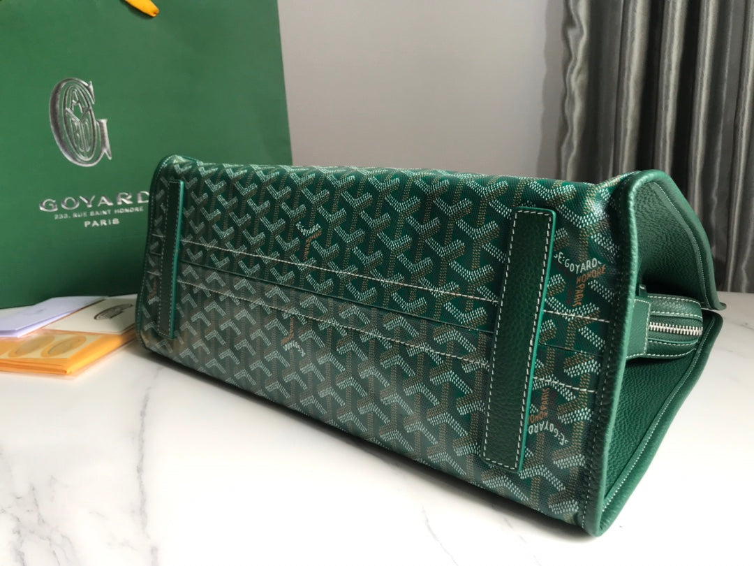 HARDY PM BAG 40 IN GREEN GOYARDINE CANVAS AND TAURILLON LEATHER TRIM