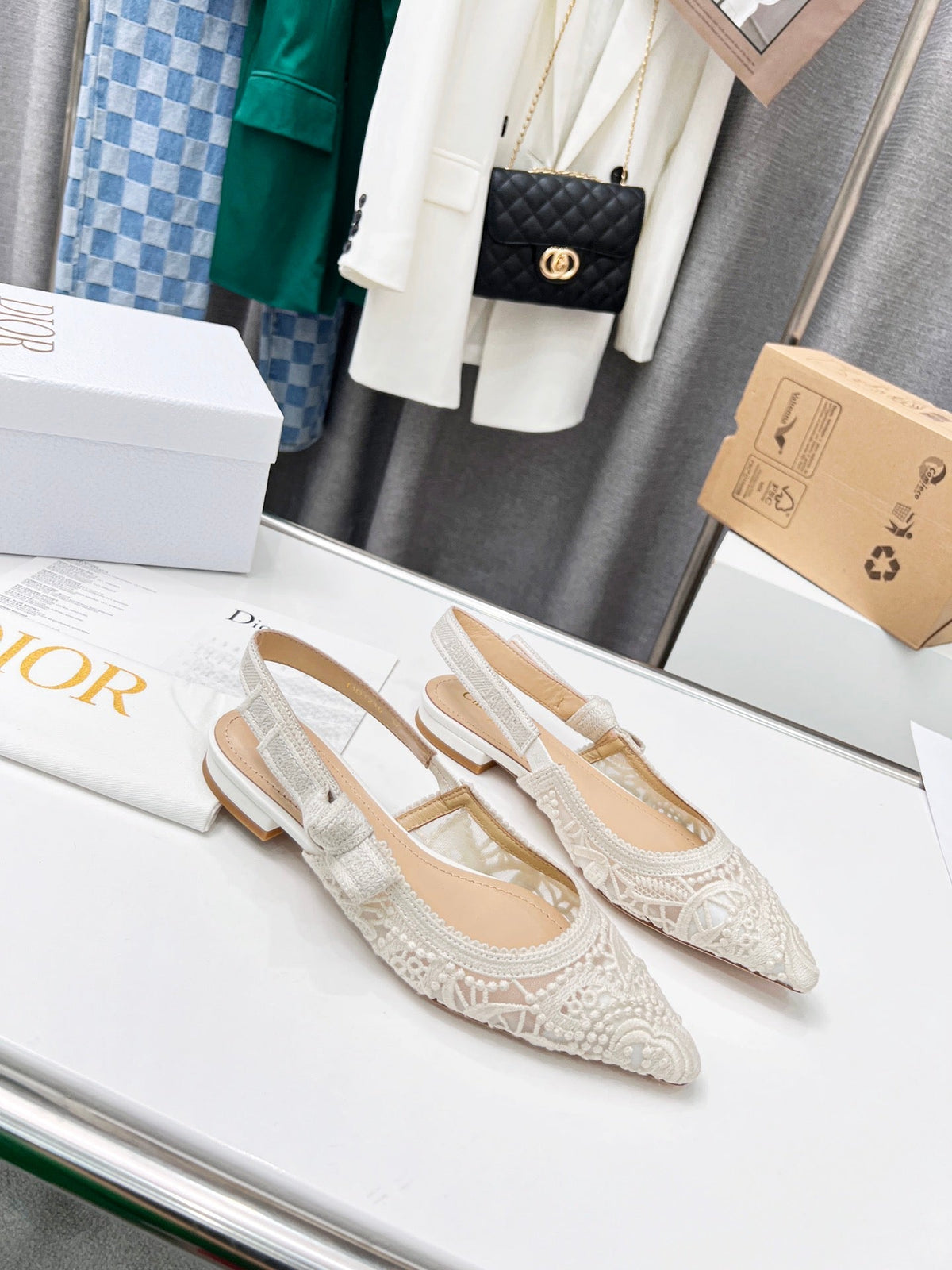 CD 25 J'Adior Slingback Flat Mesh Fabric 237966