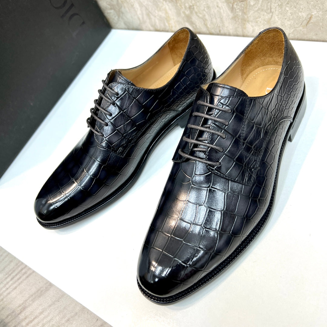 CD CROCODILE MOTIF BASIC OXFORD BLACK CALFSKIN