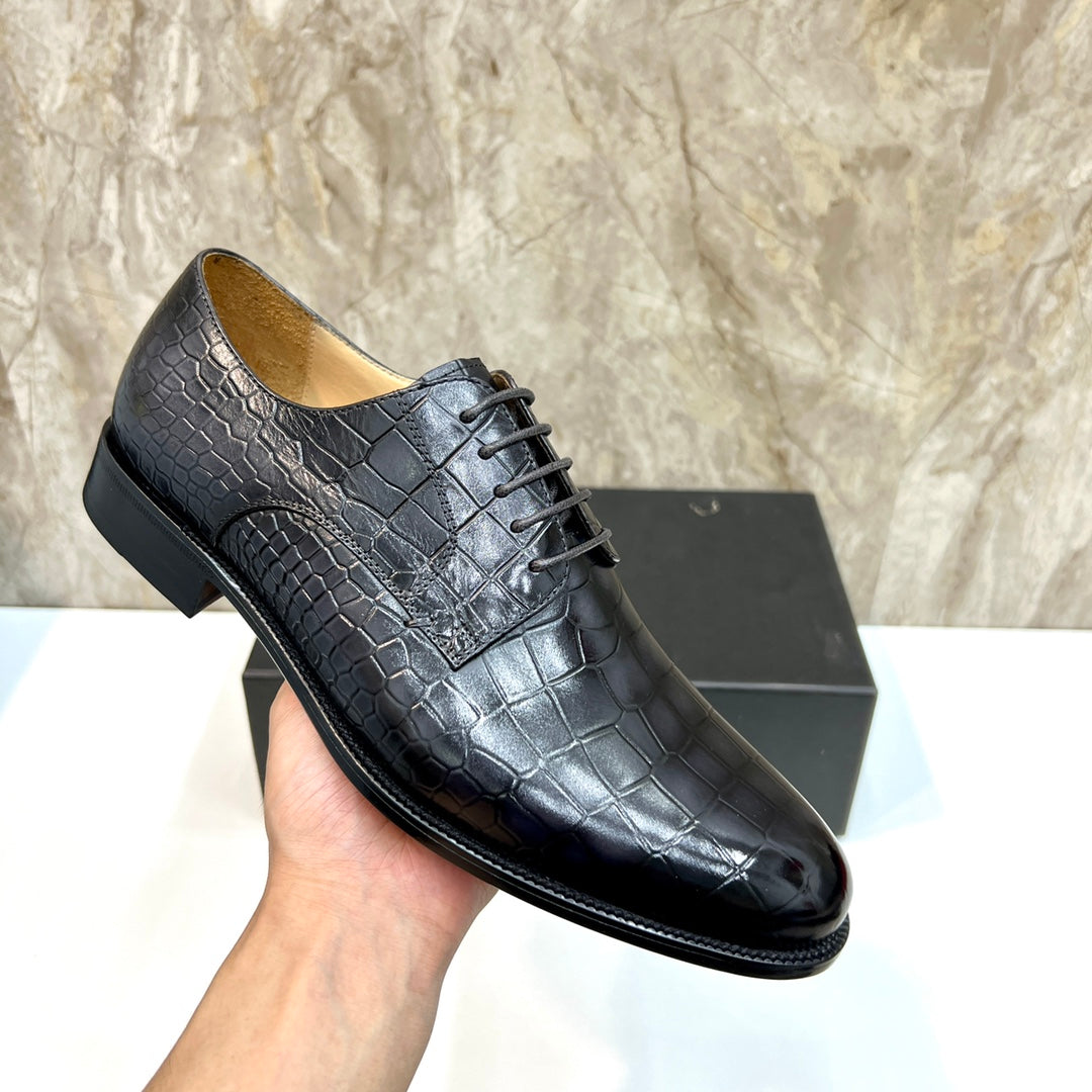 CD CROCODILE MOTIF BASIC OXFORD BLACK CALFSKIN
