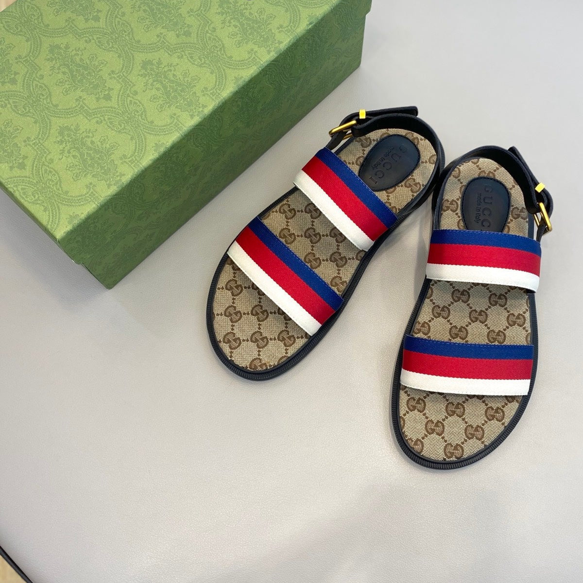 GG Men's Web Sandals Brown Canvas 558896