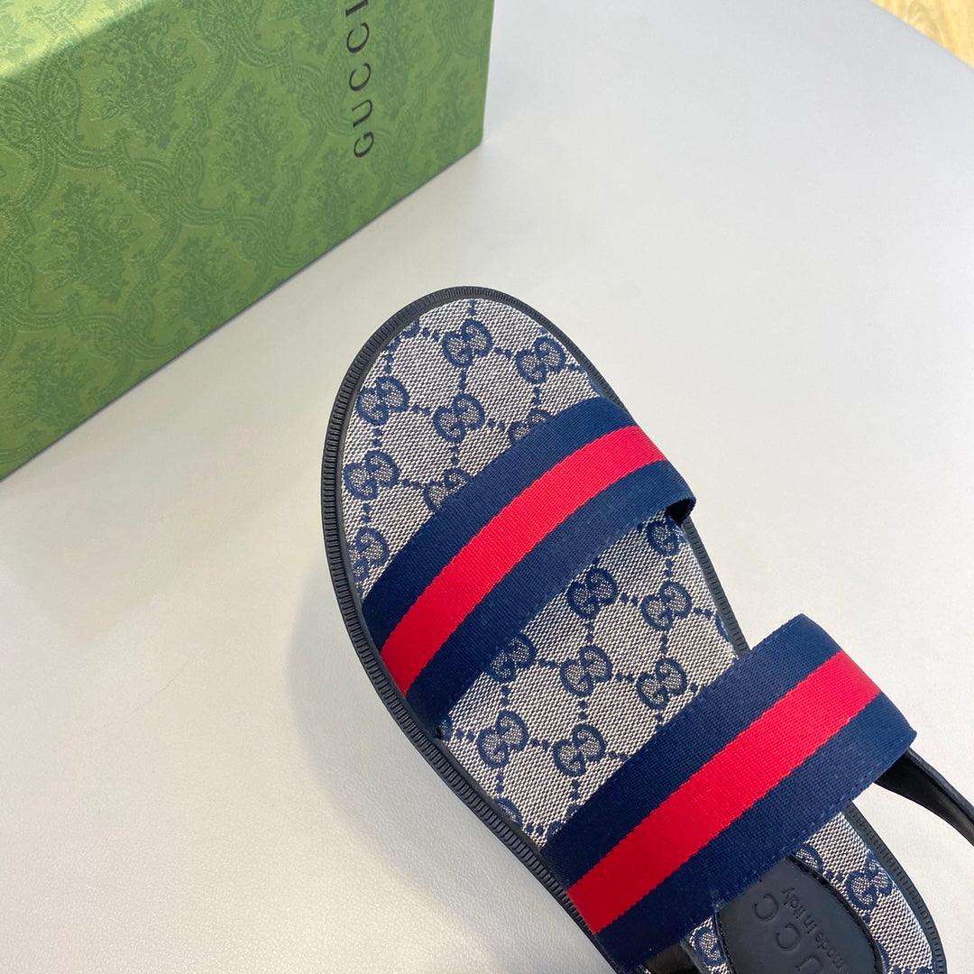 GG Men's Web Sandals Blue Canvas 558887