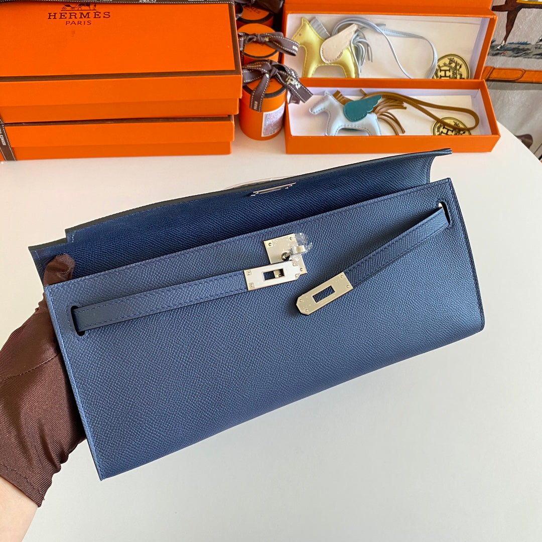 HM Kelly Cut 31 Night Blue Epsom Leather Silver Hardware 229048