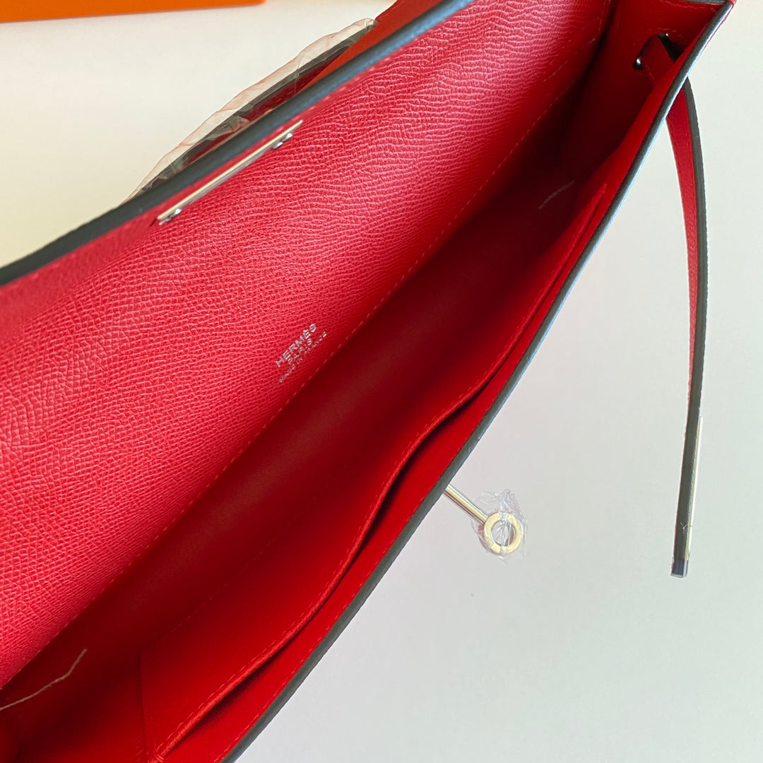 HM Kelly Cut 31 Red Epsom Leather Silver Hardware 229050