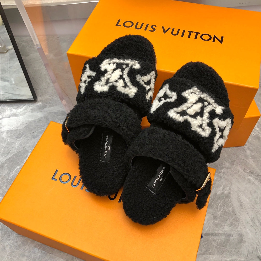 LV Paseo Flat Comfort Mule Black Wool