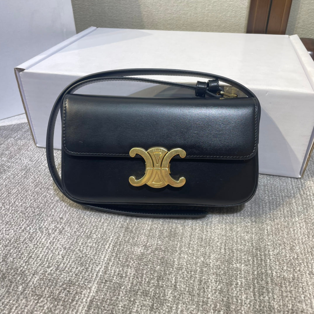 classic triomphe 20 black calfskin leather strap gold hardware
