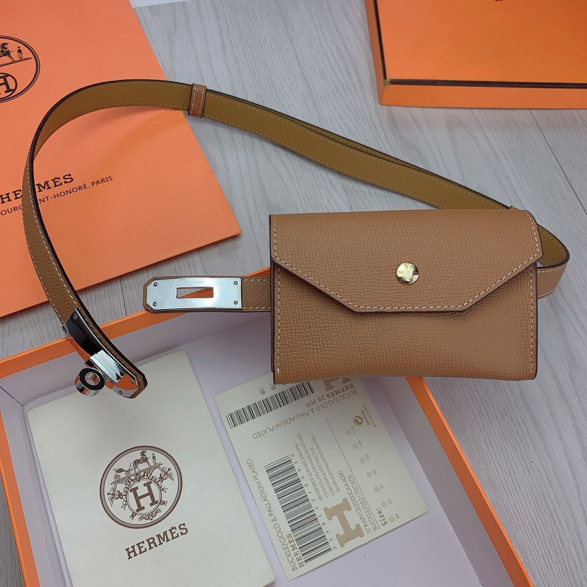 hm kelly belt 18mm with pocket gold calfskin