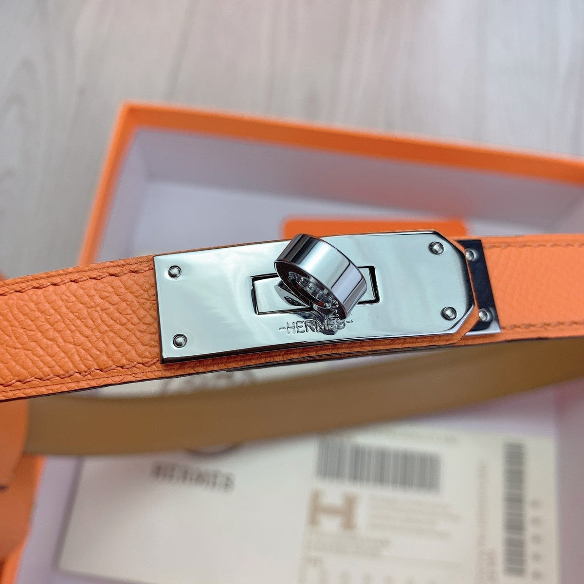 hm kelly belt 18mm with pocket orange calfskin