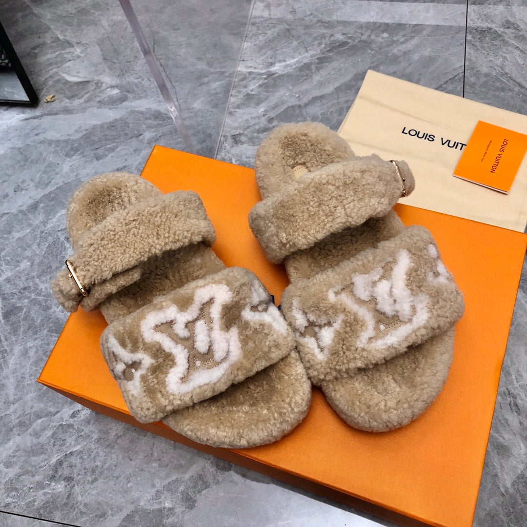 LV Paseo Flat Comfort Mule Light Brown Wool
