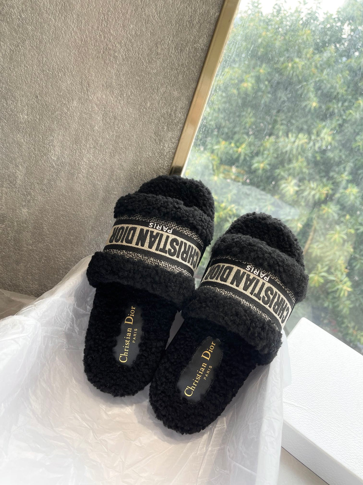 CD 25  Flat Slippers Black Wool 395566