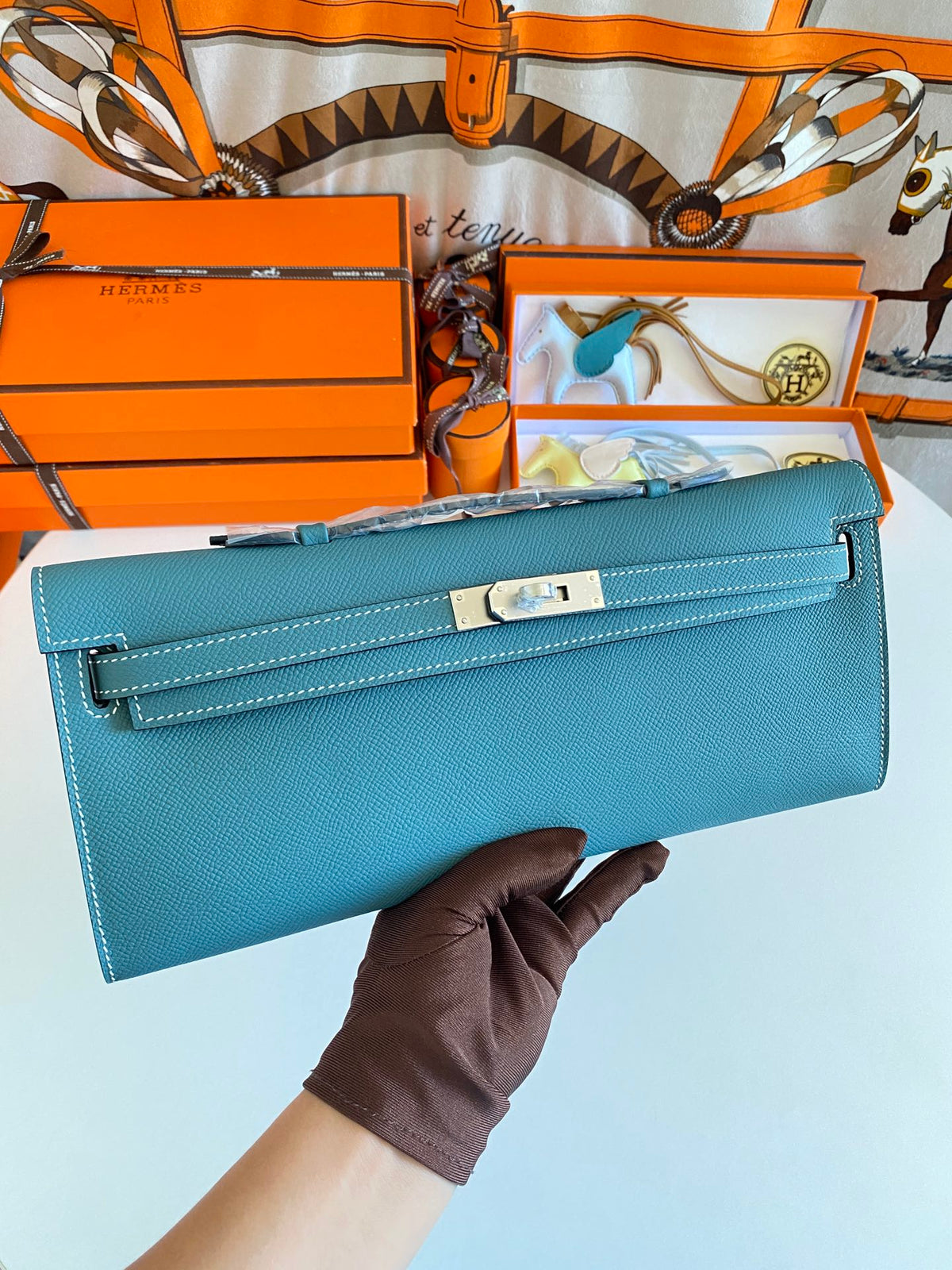 HM Kelly Cut 31 Teal Blue Epsom Leather Silver Hardware 229063