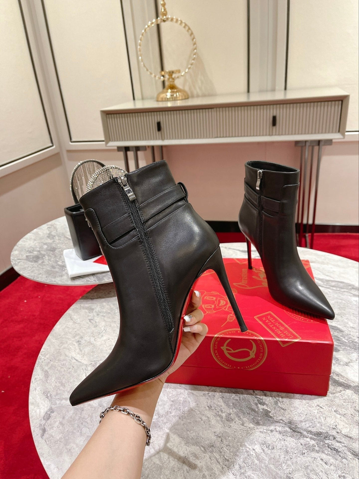 CL Lock So Kate Ankle Boots 100mm Calf Leather Black