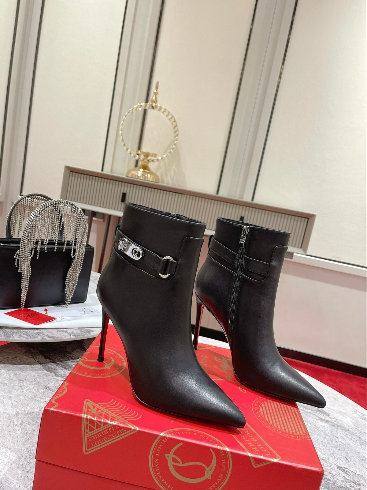 CL Lock So Kate Ankle Boots 100mm Calf Leather Black