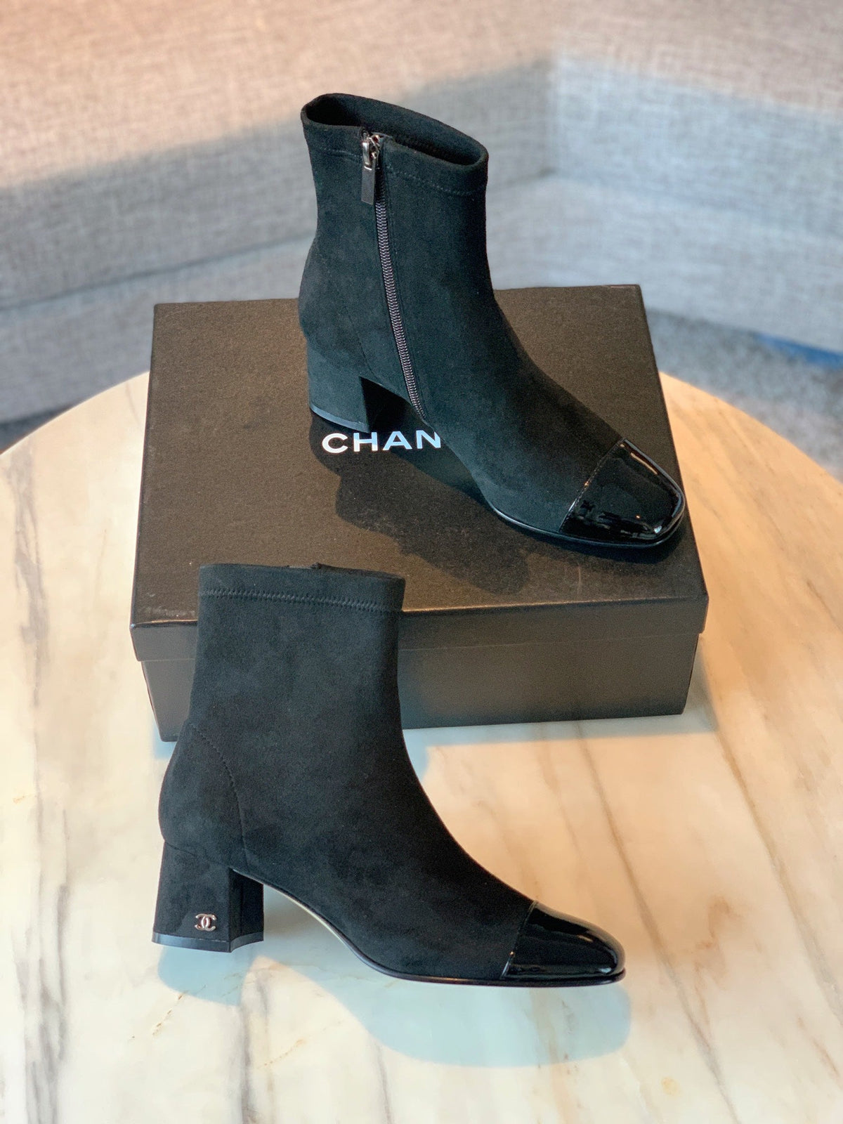 CC Ankle Boots 50mm Black Suede And Glossy Lambskin 940056