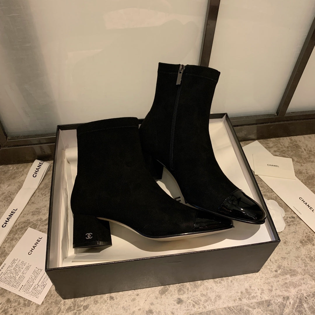 CC Ankle Boots 50mm Black Suede And Glossy Lambskin 940056