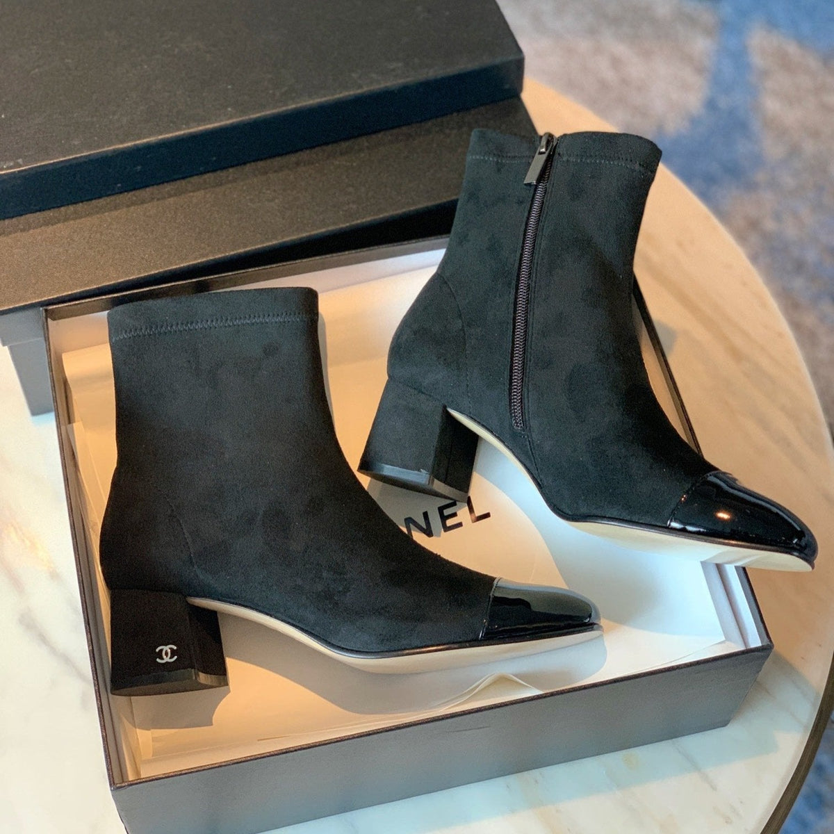 CC Ankle Boots 50mm Black Suede And Glossy Lambskin 940056