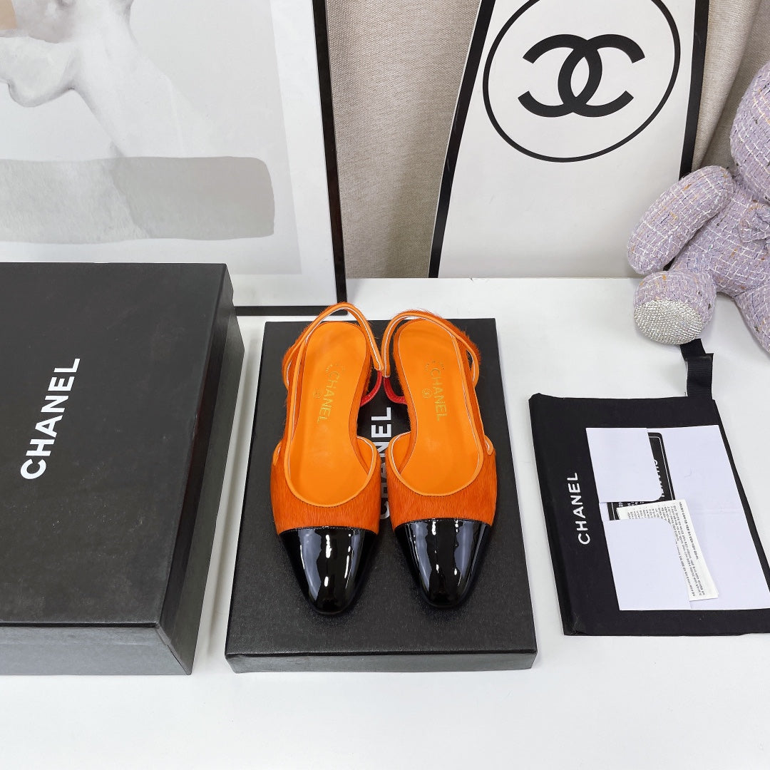 CC Slingback Orange Lambskin And Horsehair
