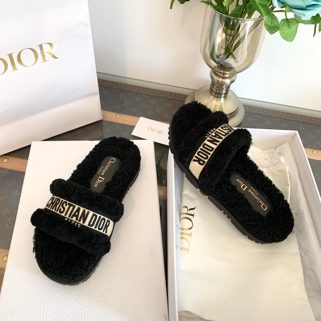 CD Dway Slide Black Wool Fleece Lining And Canvas Fabric