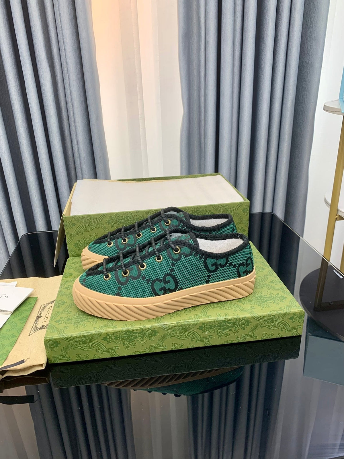 GG UNIQUE SNEAKER THICK-SOLE CASTLETON GREEN CANVAS
