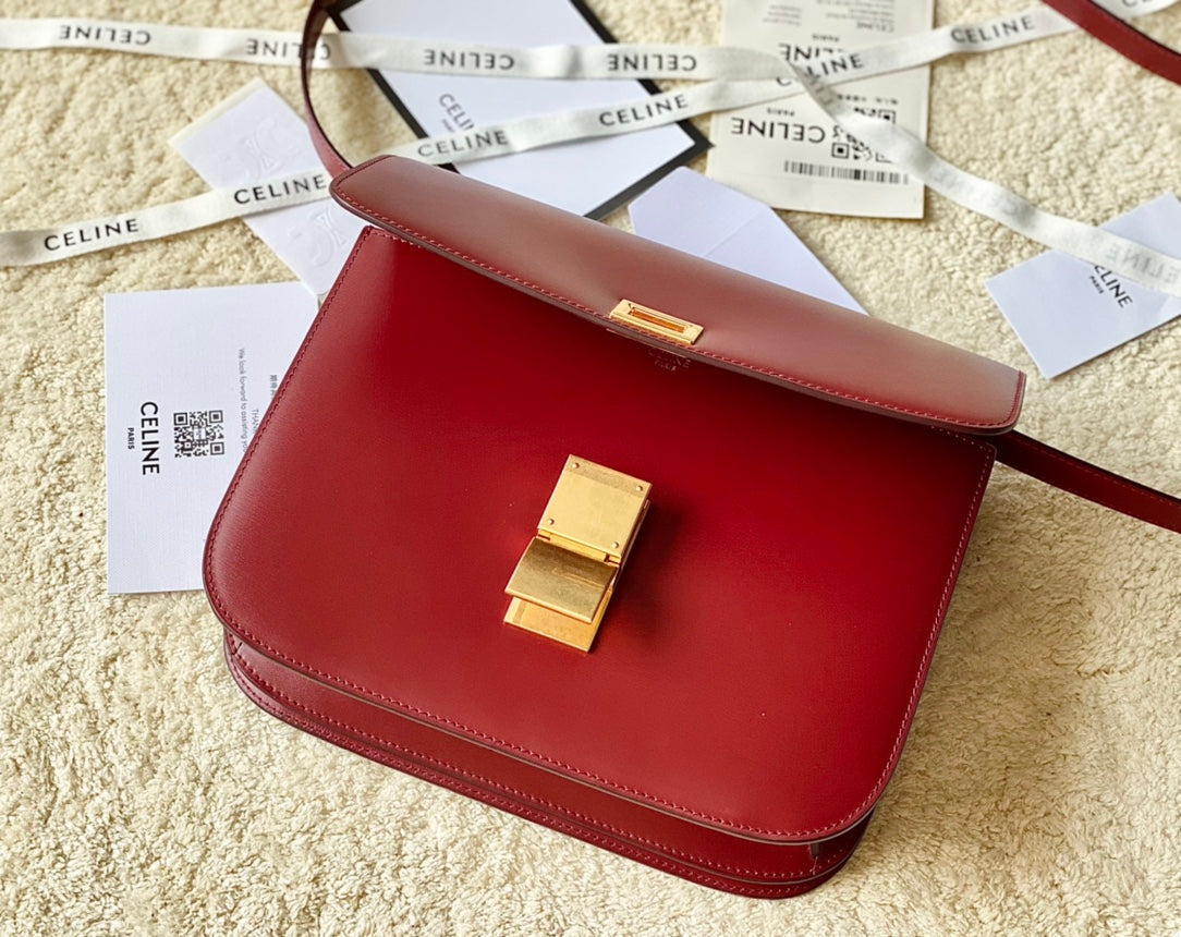 CELINE MEDIUM CLASSIQUE BAG 24CM RED CALFSKIN