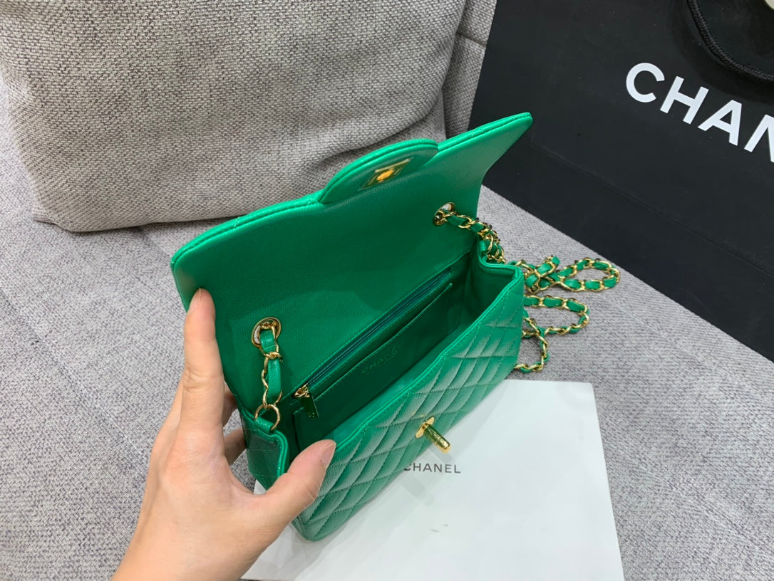flap bag mini 20cm dark green caviar gold hardware
