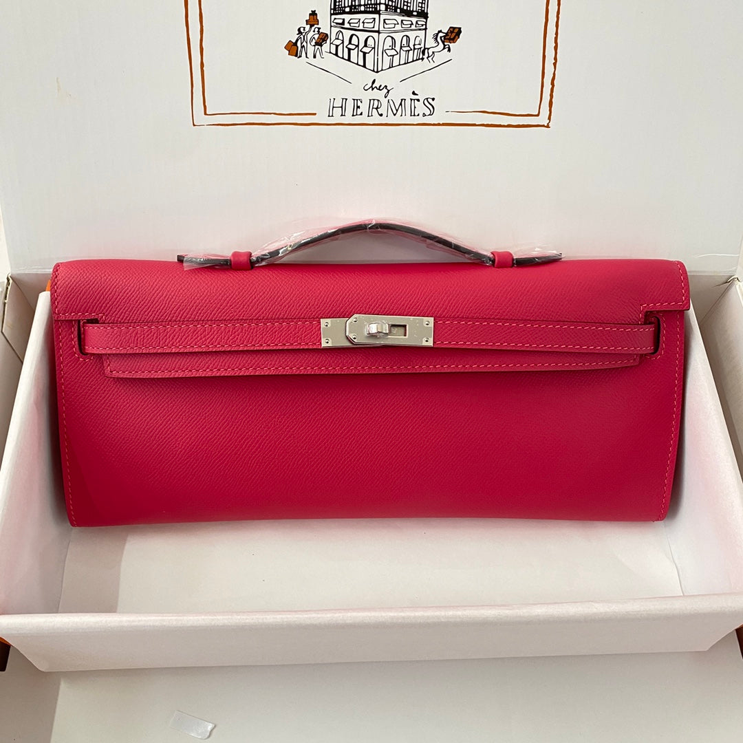 HM Kelly Cut 31 Crimson Pink Epsom Leather Silver Hardware 229061