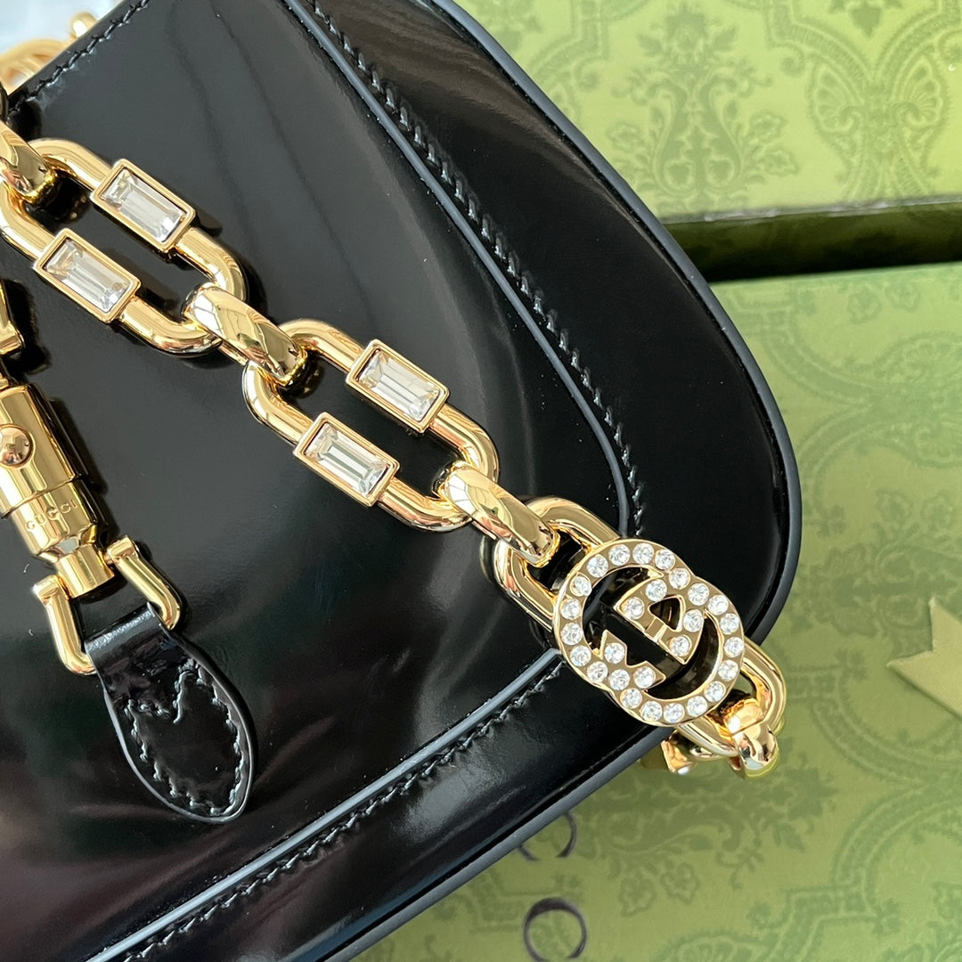 gg jackie mini 19cm black calfskin with chain